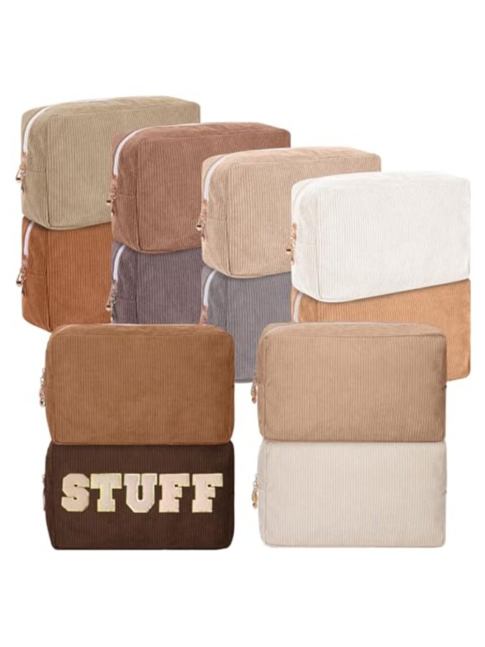 Corduroy Makeup Bag Large DIY Cosmetic Pouch Soft Zipper Travel Toiletry